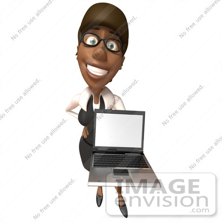 #48885 Royalty-Free (RF) Illustration Of A 3d Black Businesswoman Holding A Laptop - Version 4 by Julos