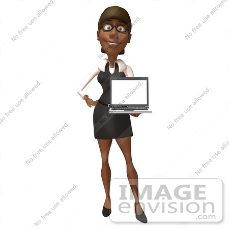 #48887 Royalty-Free (RF) Illustration Of A 3d Black Businesswoman Holding A Laptop - Version 1 by Julos