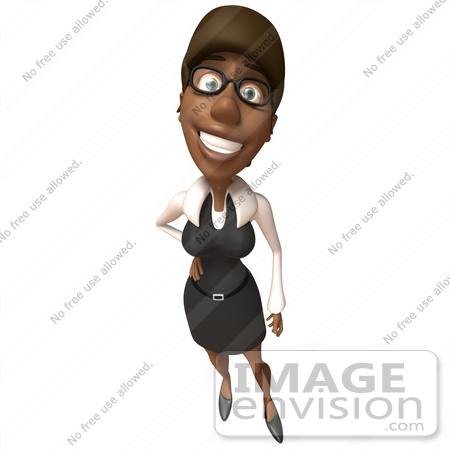 #48893 Royalty-Free (RF) Illustration Of A 3d Black Businesswoman Standing With One Hand On Her Hip - Version 2 by Julos