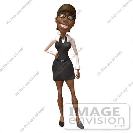 #48894 Royalty-Free (RF) Illustration Of A 3d Black Businesswoman Standing With One Hand On Her Hip - Version 1 by Julos