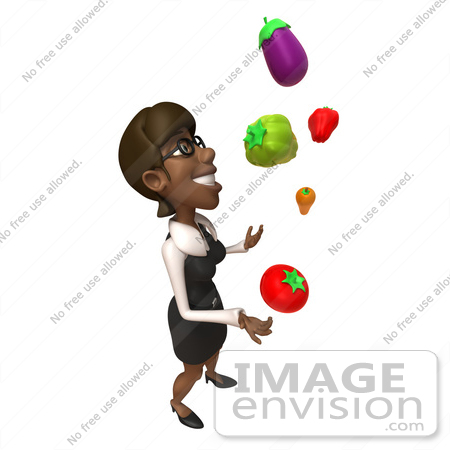 #48895 Royalty-Free (RF) Illustration Of A 3d Black Businesswoman Juggling Veggies - Pose 2 by Julos