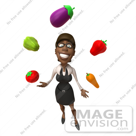 #48896 Royalty-Free (RF) Illustration Of A 3d Black Businesswoman Juggling Veggies - Pose 1 by Julos