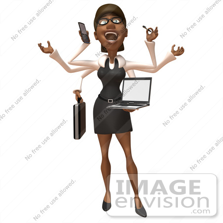 #48897 Royalty-Free (RF) Illustration Of A 3d Black Businesswoman Multi Tasking - Version 2 by Julos