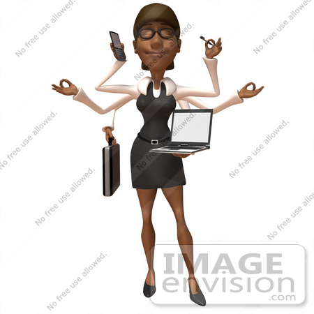 #48898 Royalty-Free (RF) Illustration Of A 3d Black Businesswoman Multi Tasking - Version 1 by Julos