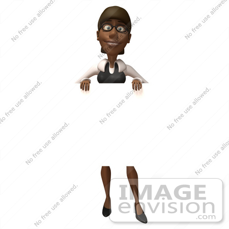 #48900 Royalty-Free (RF) Illustration Of A 3d Black Businesswoman Holding A Blank Sign - Pose 1 by Julos