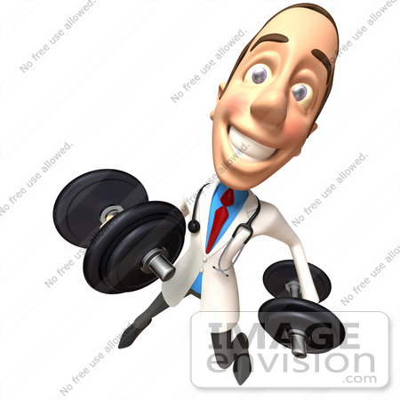#48901 Royalty-Free (RF) Illustration Of A 3d White Male Doctor Lifting Dumbbells - Version 3 by Julos