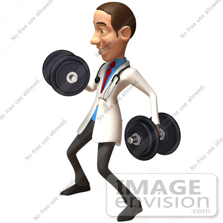 #48902 Royalty-Free (RF) Illustration Of A 3d White Male Doctor Lifting Dumbbells - Version 2 by Julos