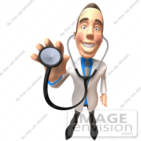 #48905 Royalty-Free (RF) Illustration Of A 3d White Male Doctor Holding Up A Stethoscope - Version 1 by Julos