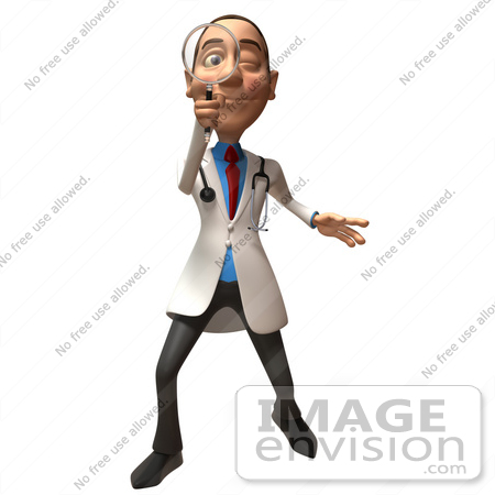 #48909 Royalty-Free (RF) Illustration Of A 3d White Male Doctor Using A Magnifying Glass - Version 1 by Julos