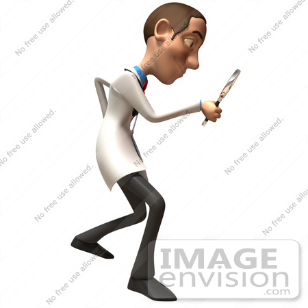 #48911 Royalty-Free (RF) Illustration Of A 3d White Male Doctor Using A Magnifying Glass - Version 2 by Julos