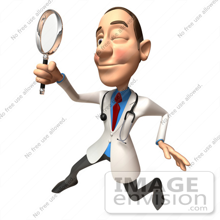 #48912 Royalty-Free (RF) Illustration Of A 3d White Male Doctor Using A Magnifying Glass - Version 4 by Julos
