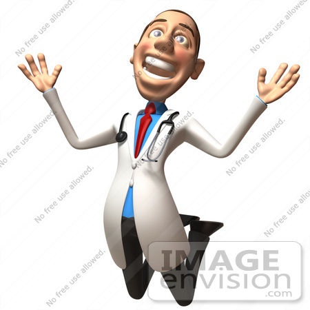 #48915 Royalty-Free (RF) Illustration Of A 3d White Male Doctor Jumping In Excitement - Version 1 by Julos