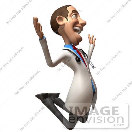 #48916 Royalty-Free (RF) Illustration Of A 3d White Male Doctor Jumping In Excitement - Version 3 by Julos