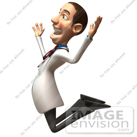 #48917 Royalty-Free (RF) Illustration Of A 3d White Male Doctor Jumping In Excitement - Version 2 by Julos