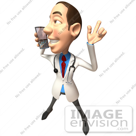 #48918 Royalty-Free (RF) Illustration Of A 3d White Male Doctor Holding A Cell Phone - Version 7 by Julos
