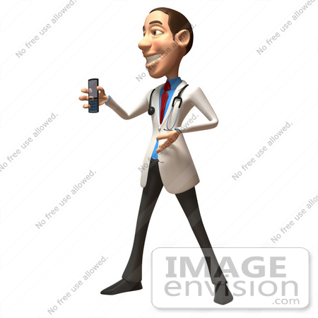 #48919 Royalty-Free (RF) Illustration Of A 3d White Male Doctor Holding A Cell Phone - Version 5 by Julos