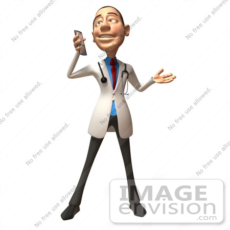 #48920 Royalty-Free (RF) Illustration Of A 3d White Male Doctor Holding A Cell Phone - Version 2 by Julos