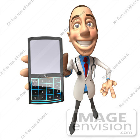 #48921 Royalty-Free (RF) Illustration Of A 3d White Male Doctor Holding A Cell Phone - Version 4 by Julos