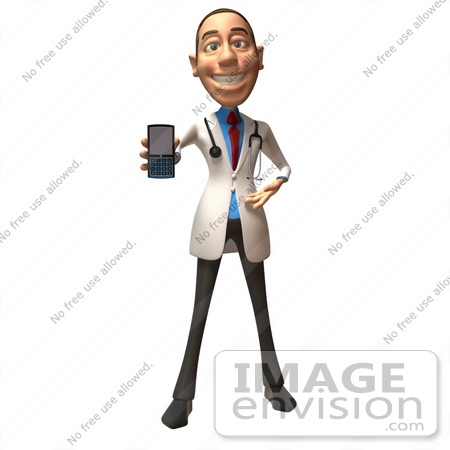 #48922 Royalty-Free (RF) Illustration Of A 3d White Male Doctor Holding A Cell Phone - Version 1 by Julos