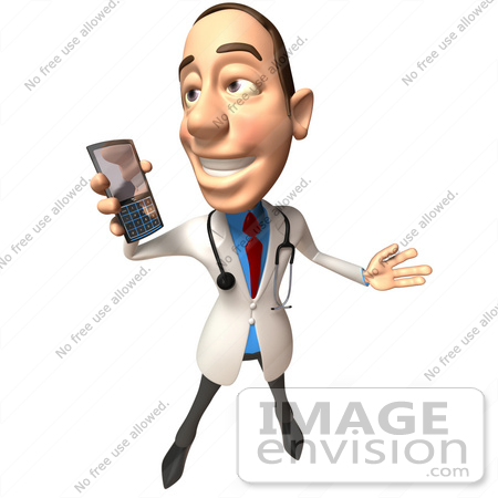 #48923 Royalty-Free (RF) Illustration Of A 3d White Male Doctor Holding A Cell Phone - Version 3 by Julos