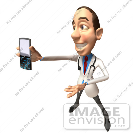 #48924 Royalty-Free (RF) Illustration Of A 3d White Male Doctor Holding A Cell Phone - Version 8 by Julos