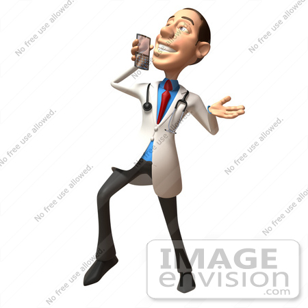#48925 Royalty-Free (RF) Illustration of a 3d White Male Doctor Holding A Cell Phone - Version 6 by Julos