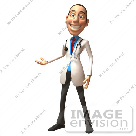 #48929 Royalty-Free (RF) Illustration Of A 3d White Male Doctor Presenting by Julos