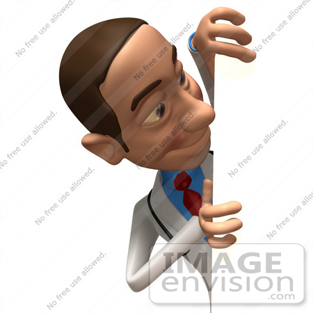 #48931 Royalty-Free (RF) Illustration Of A 3d White Male Doctor Looking Around A Blank Sign - Version 2 by Julos