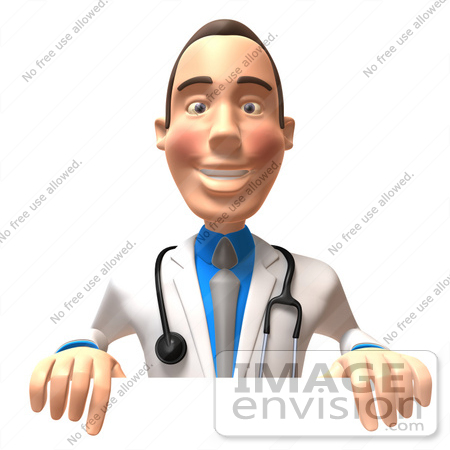 #48932 Royalty-Free (RF) Illustration Of A 3d White Male Doctor Standing Behind A Blank Sign by Julos