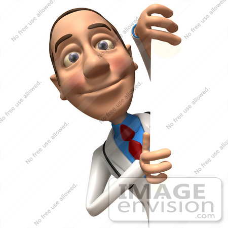 #48933 Royalty-Free (RF) Illustration Of A 3d White Male Doctor Looking Around A Blank Sign - Version 1 by Julos