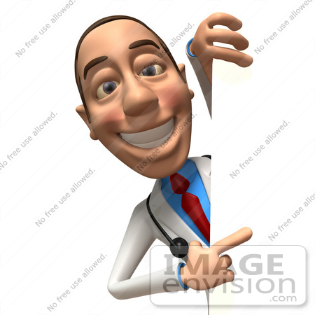 #48934 Royalty-Free (RF) Illustration Of A 3d White Male Doctor Looking Around A Blank Sign - Version 3 by Julos