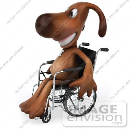 #49253 Royalty-Free (RF) Illustration Of A 3d Brown Dog Mascot Facing Left And Sitting In A Wheelchair by Julos