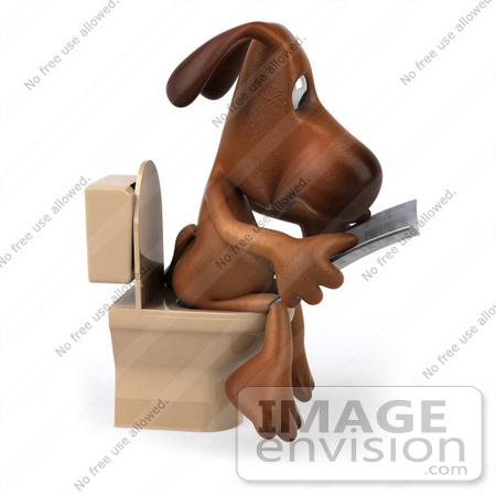 #49255 Royalty-Free (RF) Illustration Of A 3d Brown Dog Mascot Reading On A Toilet - Pose 2 by Julos