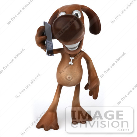 #49256 Royalty-Free (RF) Illustration Of A 3d Brown Dog Mascot Talking On A Cell Phone by Julos
