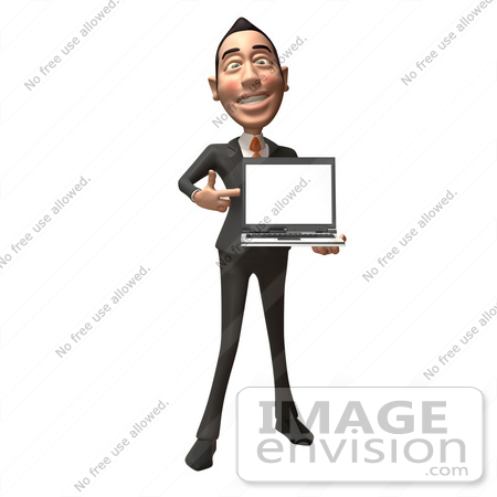 #49282 Royalty-Free (RF) Illustration Of A 3d Asian Businessman Holding A Laptop With A Blank Screen - Version 1 by Julos