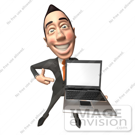 #49283 Royalty-Free (RF) Illustration Of A 3d Asian Businessman Holding A Laptop With A Blank Screen - Version 3 by Julos