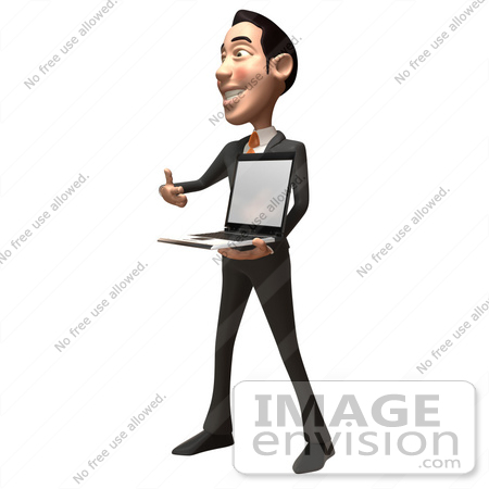 #49284 Royalty-Free (RF) Illustration Of A 3d Asian Businessman Holding A Laptop With A Blank Screen - Version 2 by Julos