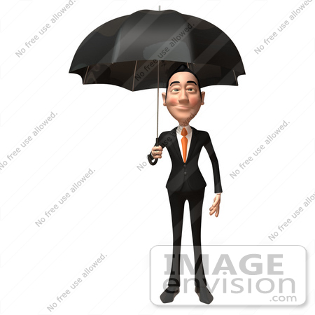 #49375 Royalty-Free (RF) Illustration Of A 3d Asian Businessman Holding An Umbrella by Julos