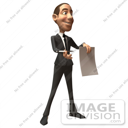 #49376 Royalty-Free (RF) Illustration Of A 3d White Corporate Businessman Holding A Contract - Version 2 by Julos