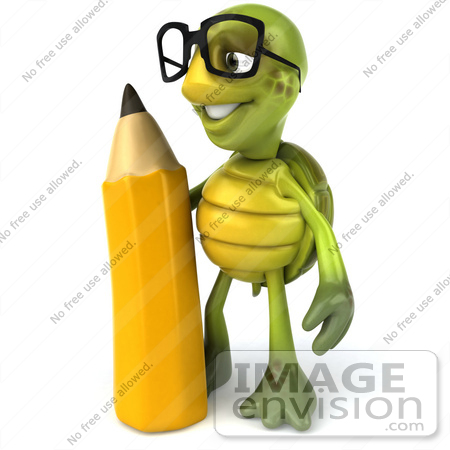 #49417 Royalty-Free (RF) Illustration Of A 3d Green Turtle Mascot Holding A Pencil - Version 2 by Julos