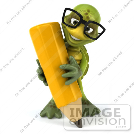 #49419 Royalty-Free (RF) Illustration Of A 3d Green Turtle Mascot Holding A Pencil - Version 3 by Julos