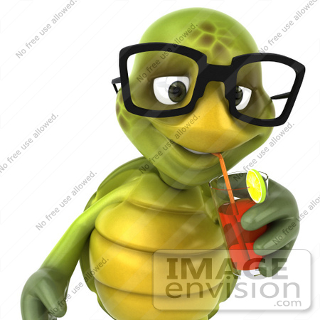 #49421 Royalty-Free (RF) Illustration Of A 3d Green Turtle Mascot Sipping Juice From A Straw - Version 1 by Julos