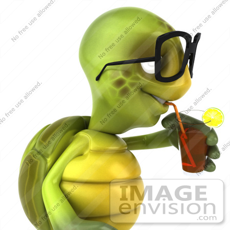 #49422 Royalty-Free (RF) Illustration Of A 3d Green Turtle Mascot Sipping Juice From A Straw - Version 2 by Julos