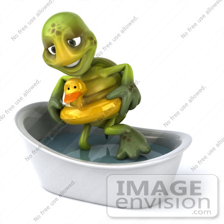 #49425 Royalty-Free (RF) Illustration Of A 3d Green Turtle Mascot Wearing A Floaty And Standing In A Tub - Version 2 by Julos
