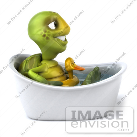 #49426 Royalty-Free (RF) Illustration Of A 3d Green Turtle Mascot Soaking In A Bath Tub With A Ducky Ring by Julos