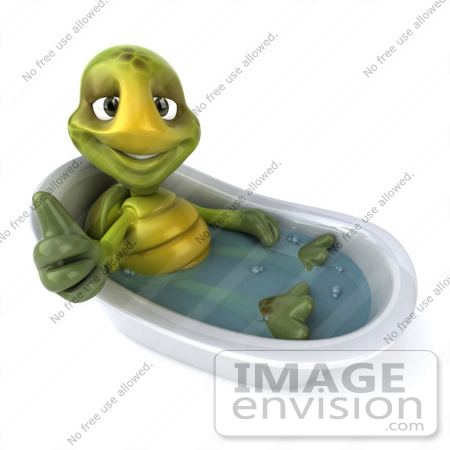 #49428 Royalty-Free (RF) Illustration Of A 3d Green Turtle Mascot Giving The Thumbs Up And Soaking In A Tub by Julos