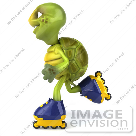 #49430 Royalty-Free (RF) Illustration Of A 3d Green Turtle Mascot Roller Blading - Version 4 by Julos