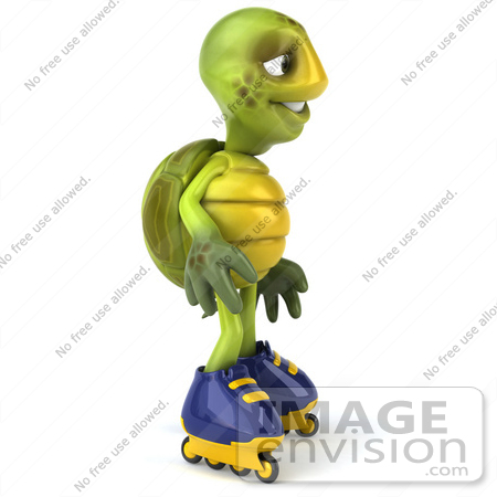 #49431 Royalty-Free (RF) Illustration Of A 3d Green Turtle Mascot Roller Blading - Version 1 by Julos