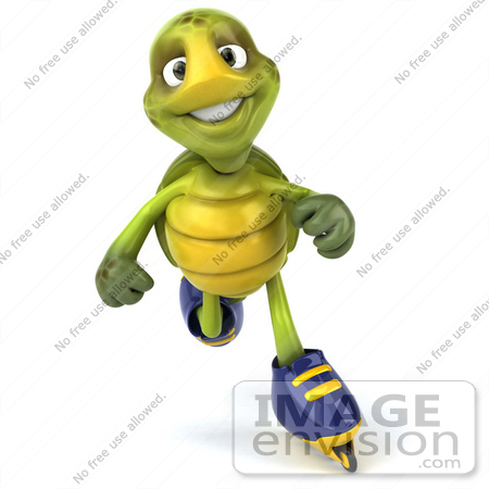 #49433 Royalty-Free (RF) Illustration Of A 3d Green Turtle Mascot Roller Blading - Version 3 by Julos