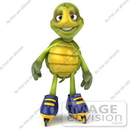 #49434 Royalty-Free (RF) Illustration Of A 3d Green Turtle Mascot Roller Blading - Version 2 by Julos